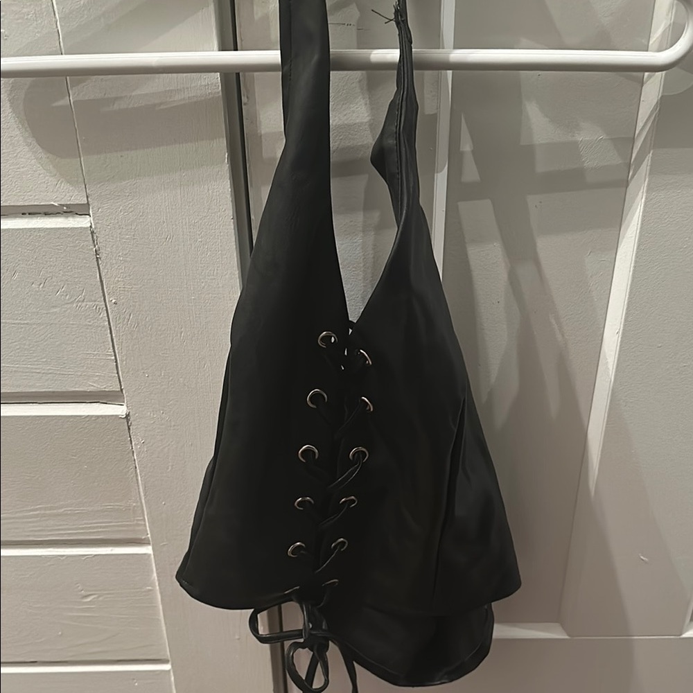 Black Lace-Up corset halter top - faux leather